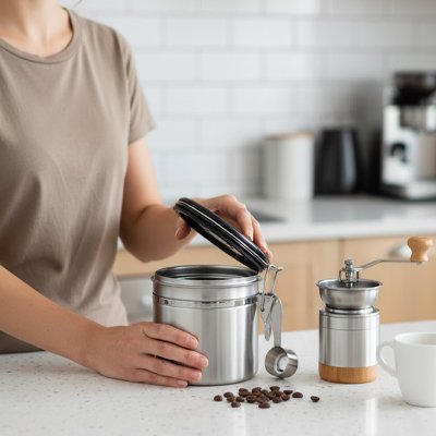 Boite café Hermétique Élégante ouverte par femme