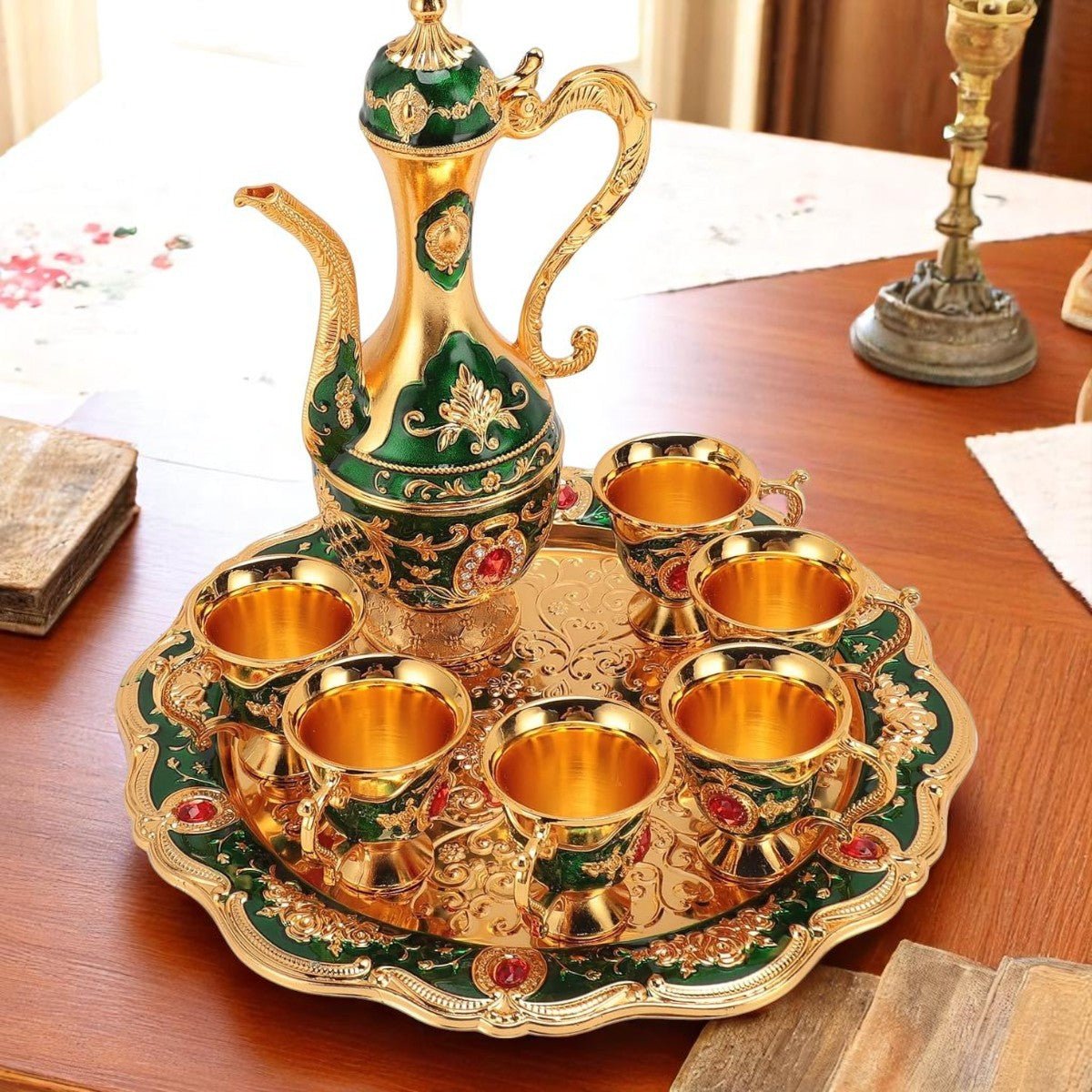 Cafetière Turque - VintageTurkCoffeeSet™ - Vert & Doré - Mon Univers Thé et Café