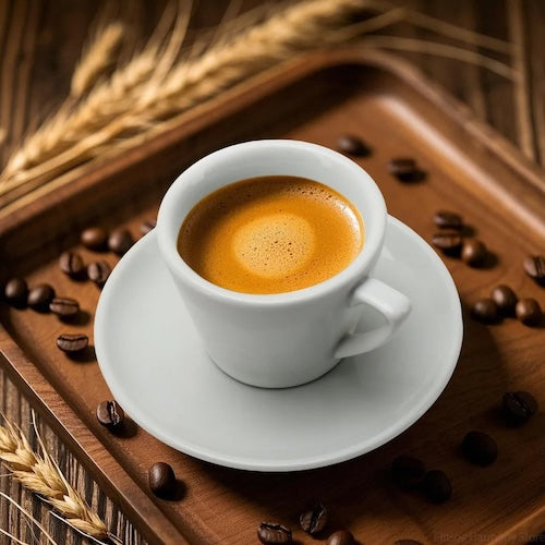 Tasse expresso Céramique Èclatante pleine de café sur un plateau