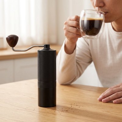 Moulin à café manuel​ Saveurs Parfaites femme déguste son café