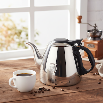 Theiere en inox Inoxia avec café et moulin à café