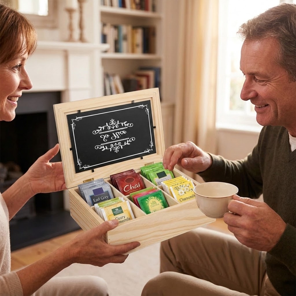 Boite a the bois 6 compartiments femme-offre sachets de thé