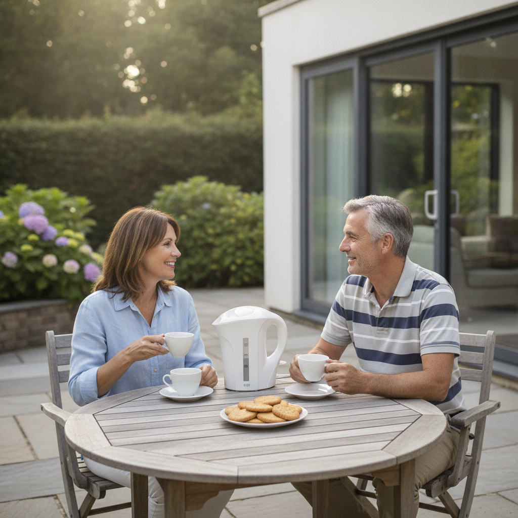 Bouilloire 1L RapidBoil couple sur la terrasse