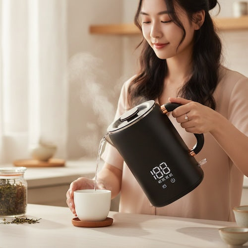 Bouilloire életrique température réglable Précision femme verse eau chaude dans tasse de thé