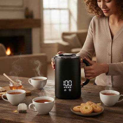 Bouilloire életrique température réglable Précision femme dépose bouilloire près de tasses
