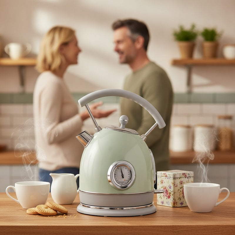 Bouilloire eletrique vintage Distinction vert avec un couple