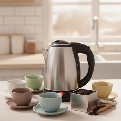 Bouilloire Rapid Inox sur une table avec plusieurs tasses