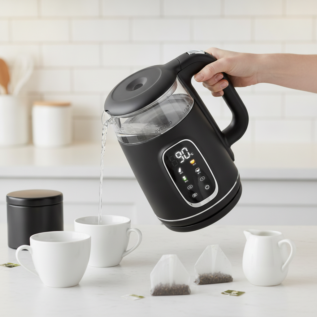 Bouilloire reglage temperature Cascade verse eau chaude dans une tasse