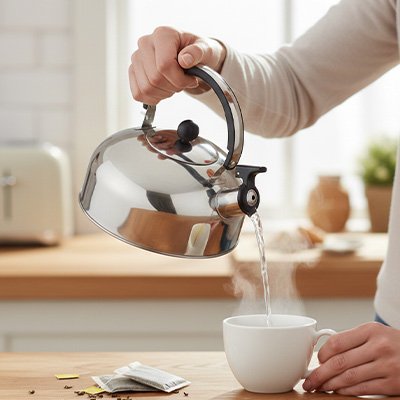 Bouilloire sifflante Design Rétro argent verse eau dans tasse