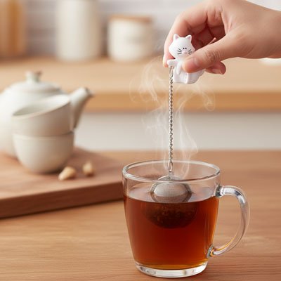 boule a the blanche dans tasse 