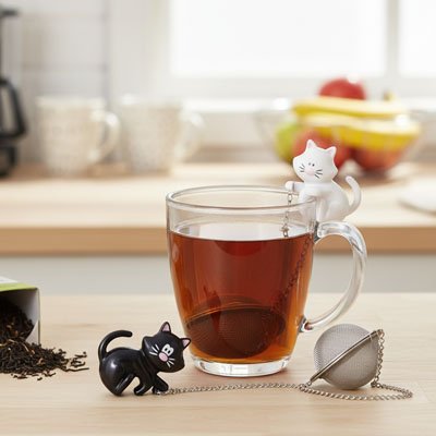 Boule a the Chat Elegance noir et blanc avec tasse