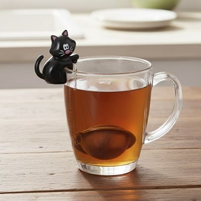 Boule a the noire dans tasse thé