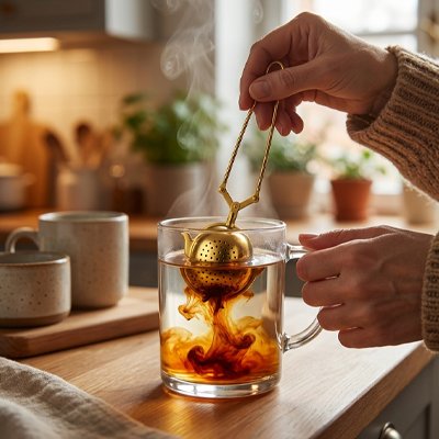 Boule pour thé -  Écolo Or - infuse dans tasse