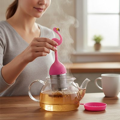 boules à thé Amusant Coloré flamant rose dans tasse