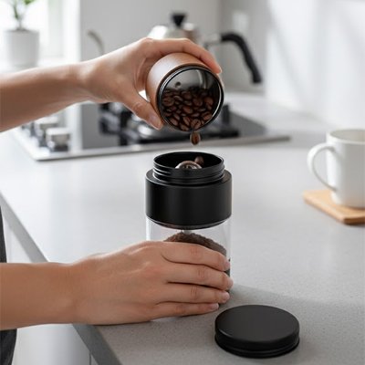 Café versé dans boite a cafe​ 