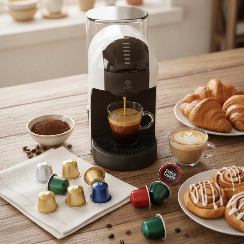 Cafetière à dosette Privilège avec dosettes et viennoiseries