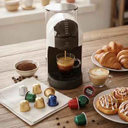 Cafetière à dosette Privilège avec dosettes et viennoiseries