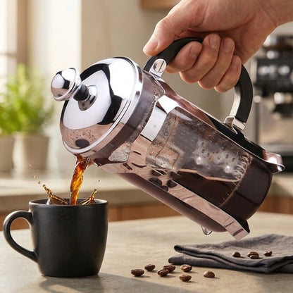 Cafetiere francaise Azur verse un café dans une tasse