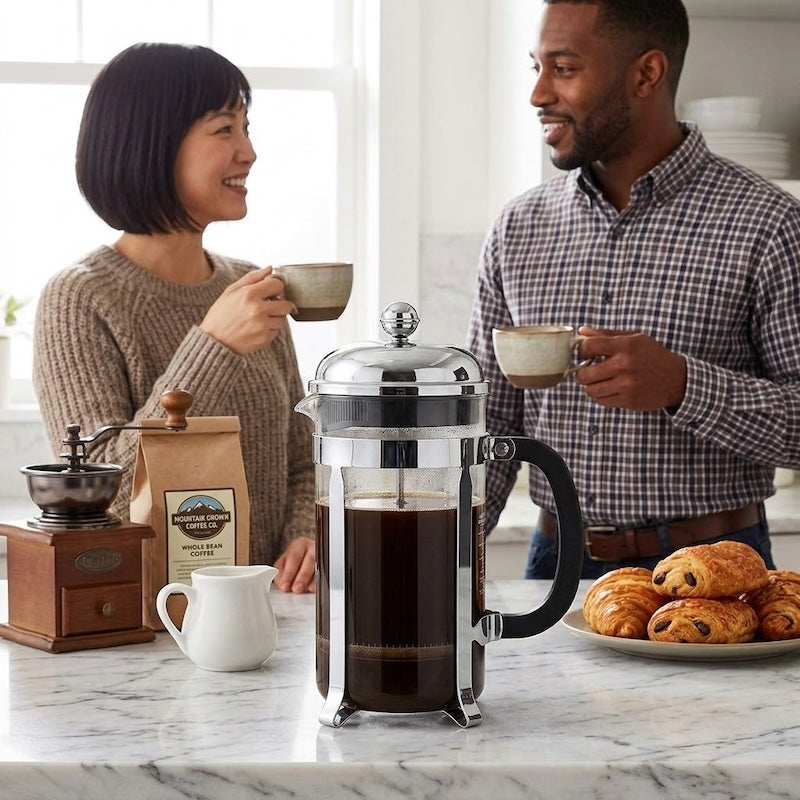 Cafetiere francaise Azur couple déguste un café