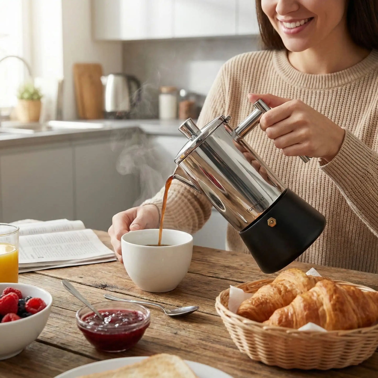 Cafetière italienne induction - Expresso Classic - femme verse café