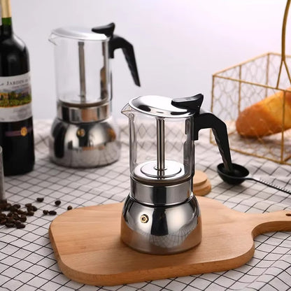 Cafetiere italienne moka Café Authentique sur planche de bois