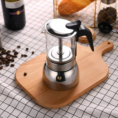 Cafetiere italienne moka Café Authentique sur planche