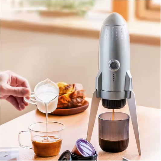 Cafetière transportable Pro Portable sur son support  avec café