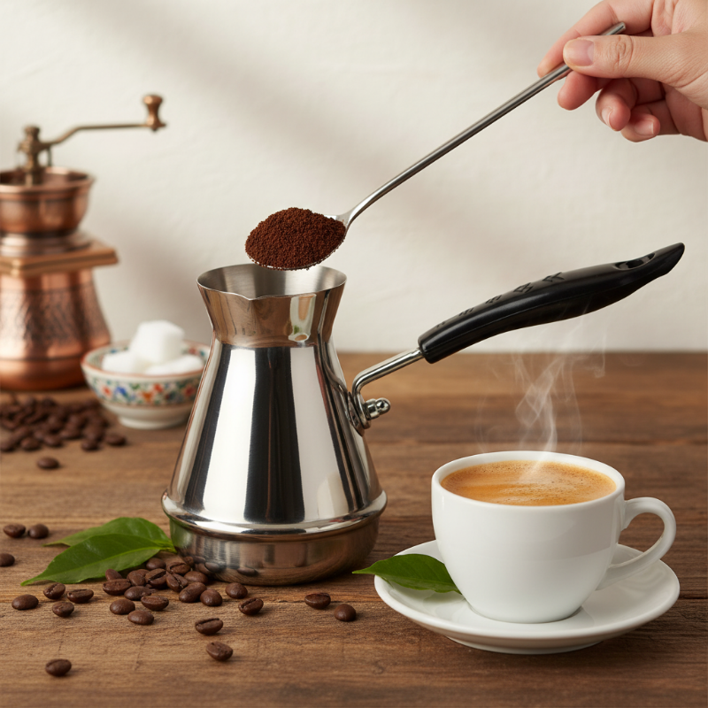 Cafetière turc PremiumTurc sur table avec café