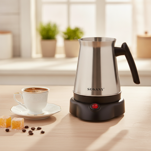Cafetiere turque VINGO sur une table avec une tasse de café