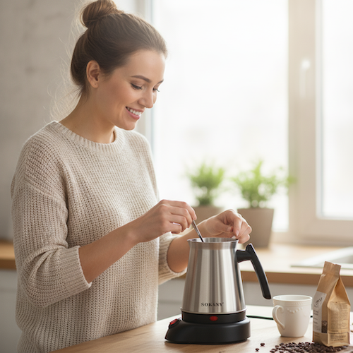 Cafetière turque électrique VINGVO femme brsse le café turque