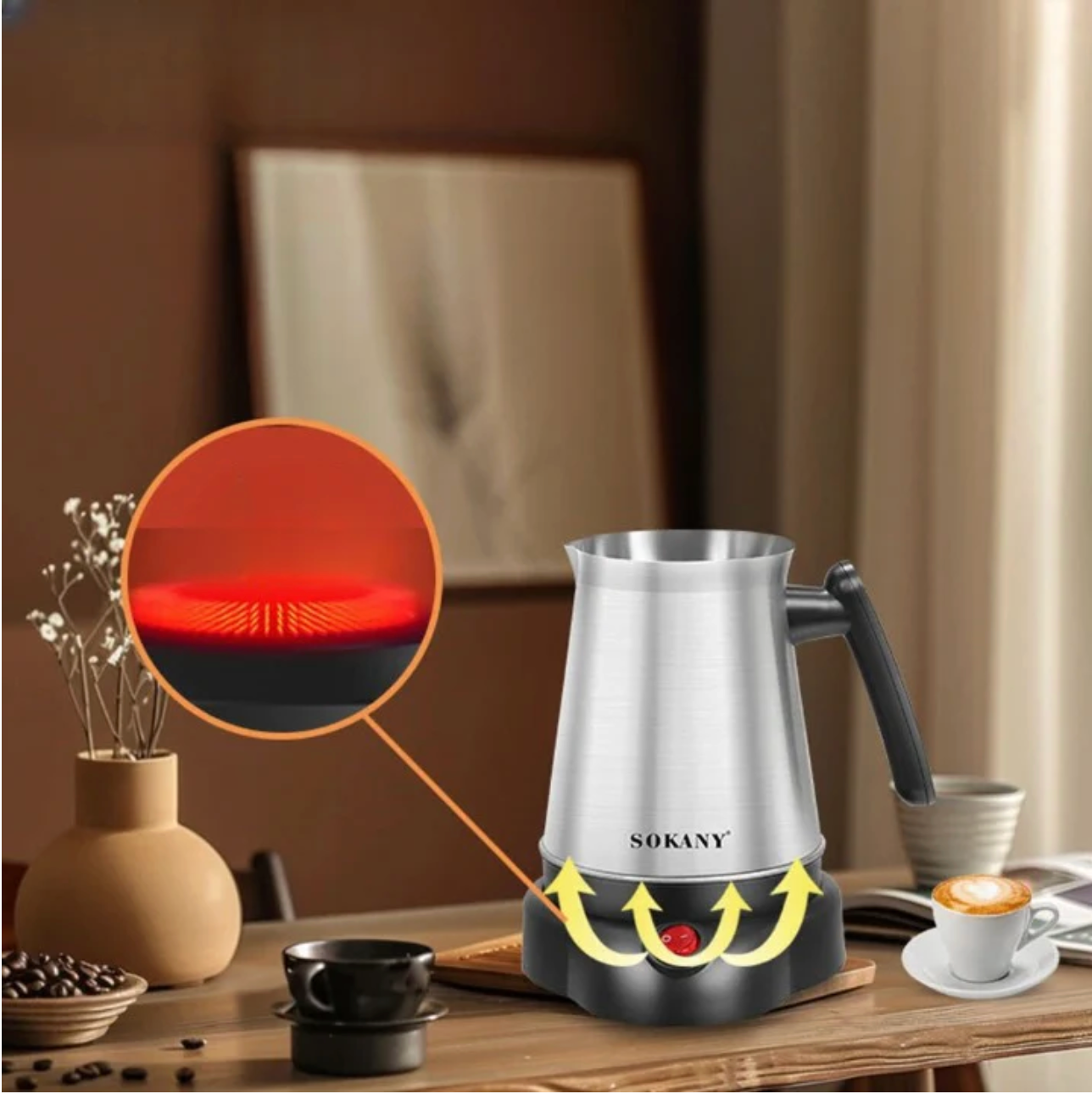 Cafetiere turque Oriental Gourmet sur table avec café 
