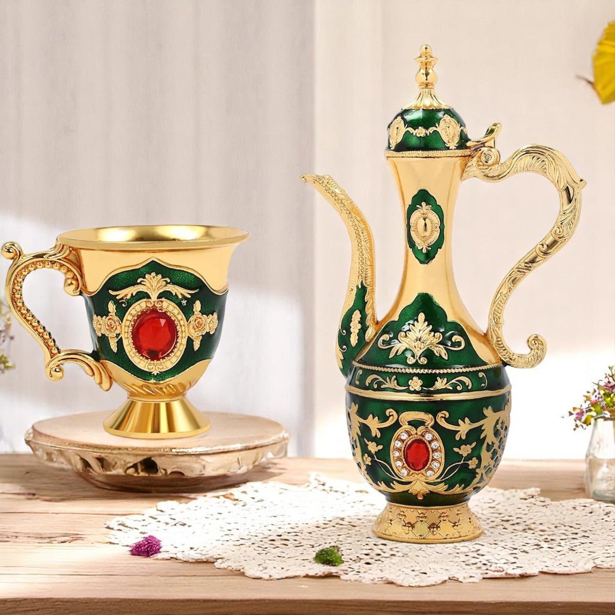 Cafetière Turque - VintageTurkCoffeeSet™ - Vert & Doré - Mon Univers Thé et Café