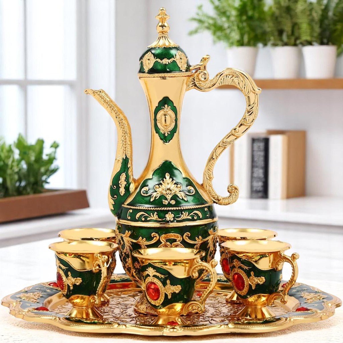 Cafetière Turque - VintageTurkCoffeeSet™ - Vert & Doré - Mon Univers Thé et Café