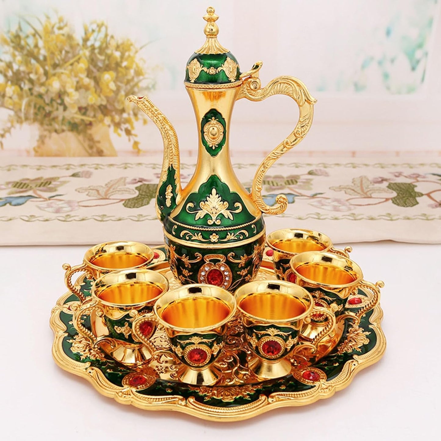 Cafetière Turque - VintageTurkCoffeeSet™ - Vert & Doré - Mon Univers Thé et Café