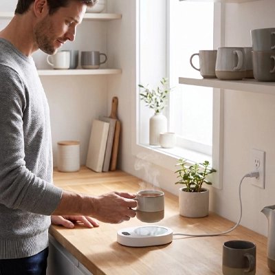 Chauffe tasse USB Thermique USB homme dépose tasse de cafésur le chauffe tasse
