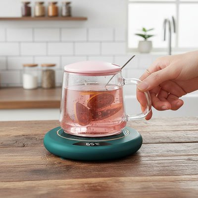 Chauffe tasse USB vert sur table