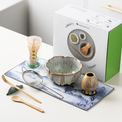 Coffret matcha Collection Kyoto ensemble variante jaune sur table