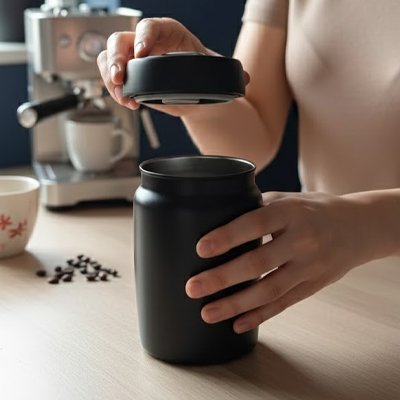 Femme ouvre boite a cafe​ 