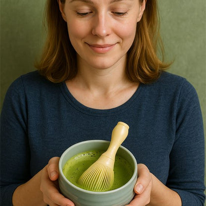 Fouet à matcha SaveurtMatcha tenus par une femme