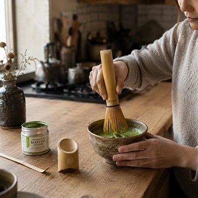 Fouet matcha Bambou Traditionnel femme fouette le matcha