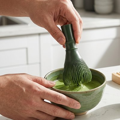 Fouet matcha Coloré Durable  vert fouette le matcha dans un bol