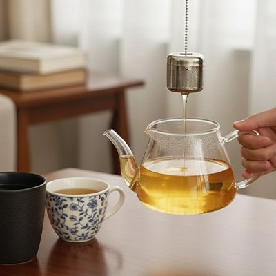 Infuseur Éco Saveurs coule dans théière 