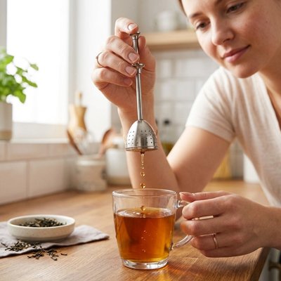 Infuseur the Infusion Pure femme tient infuseur au dessus d'une tasse de thé