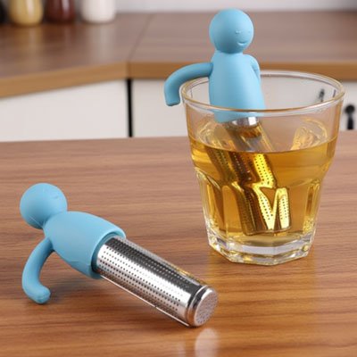 Infuseurs Bonhomme sur table et dans un verre