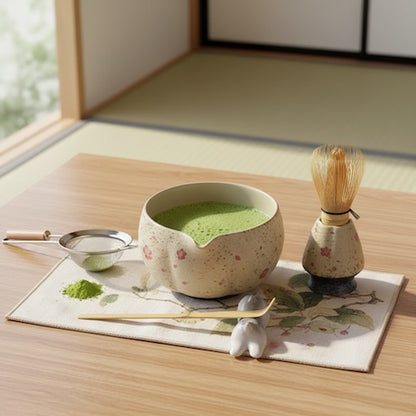 Kit matcha Cérémonie Authentique au ol sur napperon
