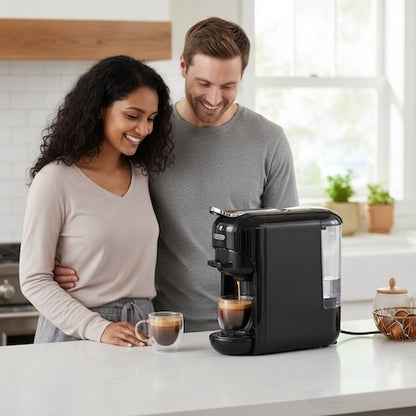 Machine à café à capsule MultiCapsule un couple regarde le café couler