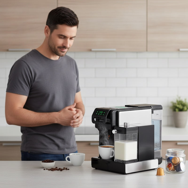 Machine à café à capsules Magnifica avec un homme