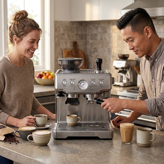 Machine à café avec broyeur Harmonie un couple fait le café