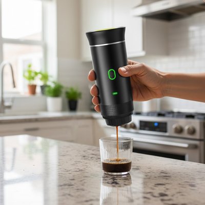 Machine a café portable​ verse café dans un verre