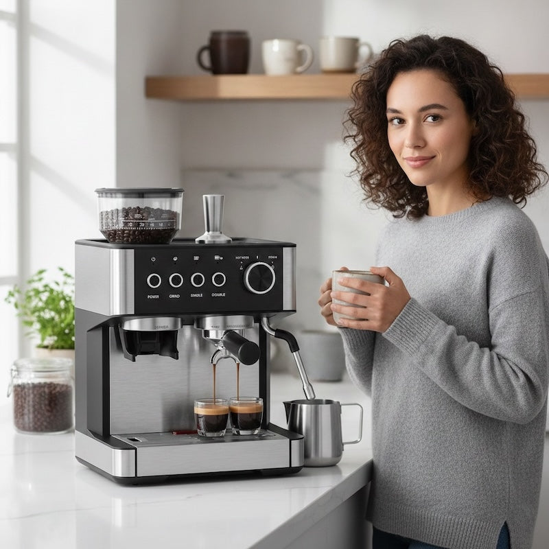 Machine à café professionnelle italienne Prestige avec femme